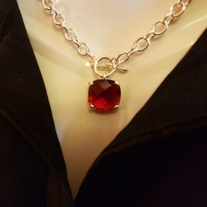 18" Silver chain necklace with garnet
